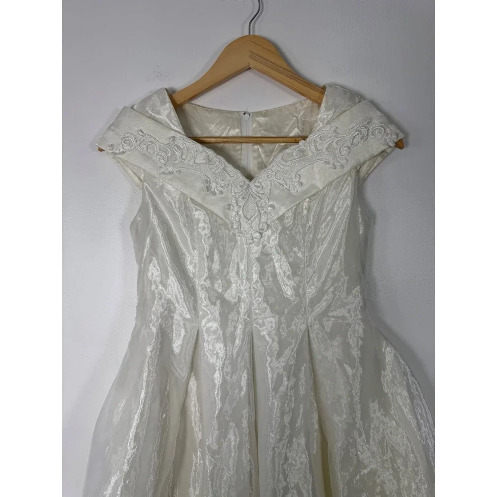 Vintage Jessica McClintock Girl 12 Dress Ivory Organza Embroidered Portrait Sash